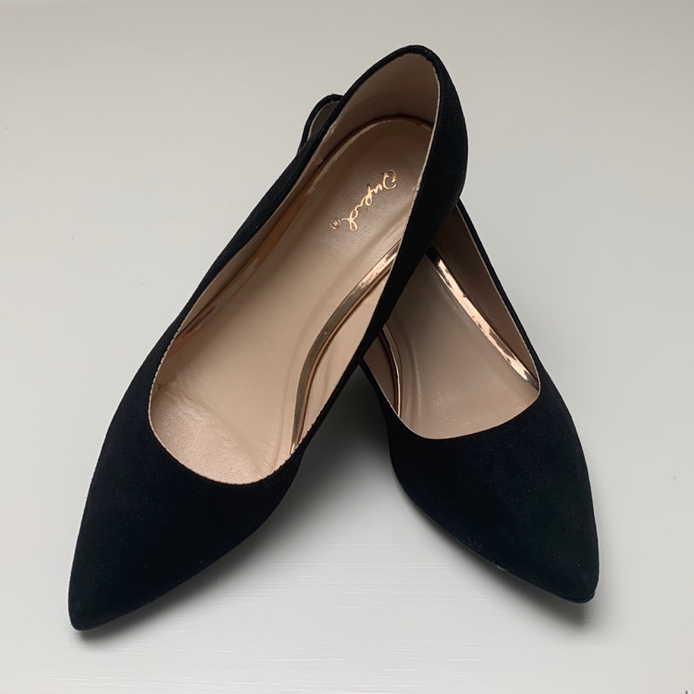 Qupid Pointed Toe Black Pumps Block Heel Size 7